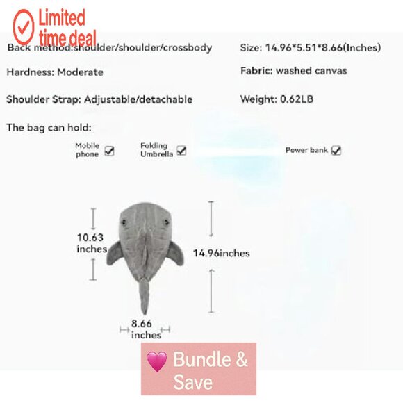 Whale Shark Ita Backpack With Pins, Adjustable Straps, Polyester, 15" Height - Picture 7 of 7